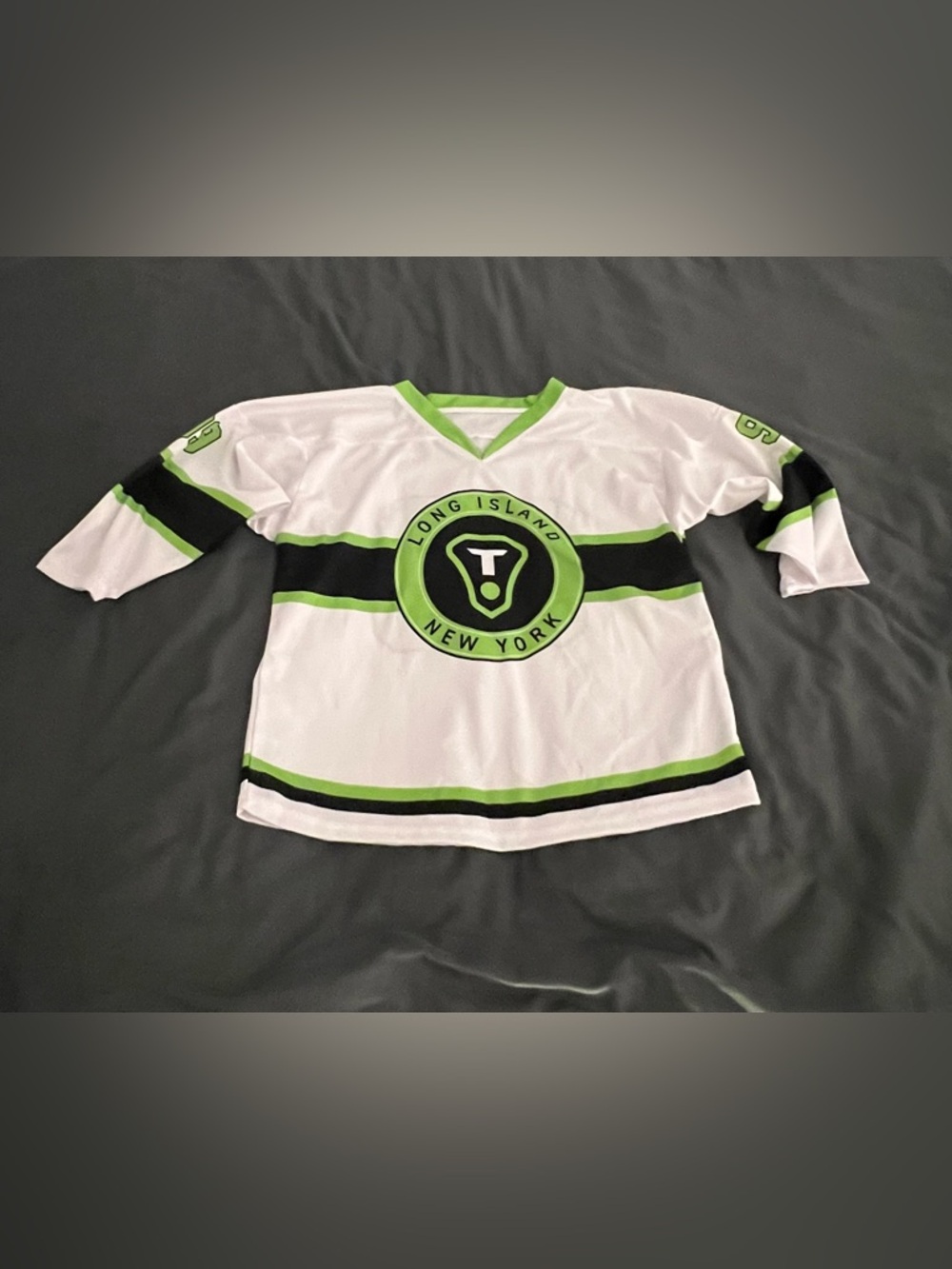 Long Island New York Kids' Hockey Jersey - White and Neon Green